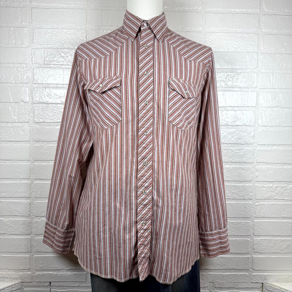 Wrangler Western Shirt Mens Large Tall Multicolor Striped Pearl Snaps Cowboy Cut